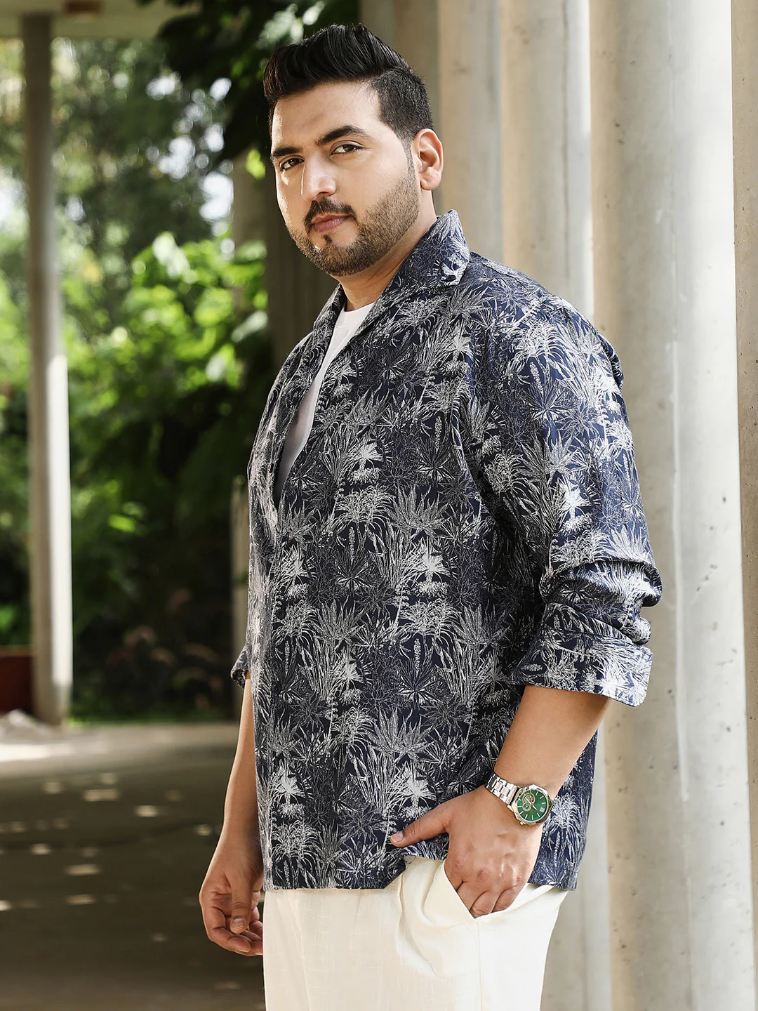 Foliage-Jacquard Button-Down Relaxed Shirt - Image 3