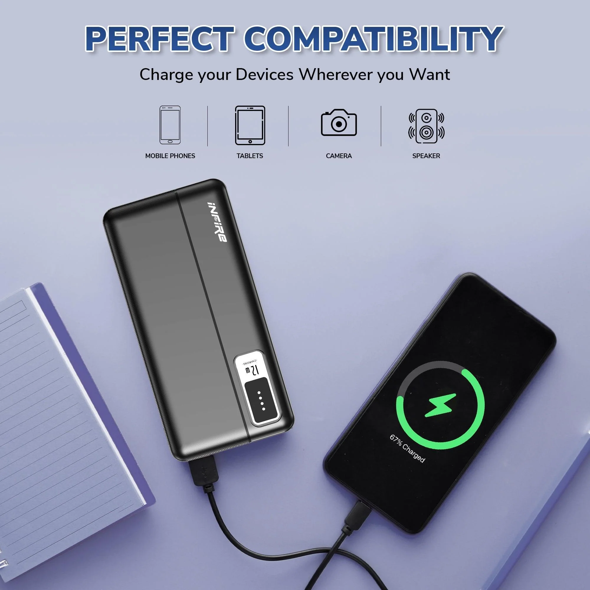 Force 10000mAh Power Bank 12W Fast Charging | Dual USB Output , 1 Micro USB Input, 1Type C Input |LED Indicator, Lightweight| Lithium Polymer Power Bank (Black) - Image 5
