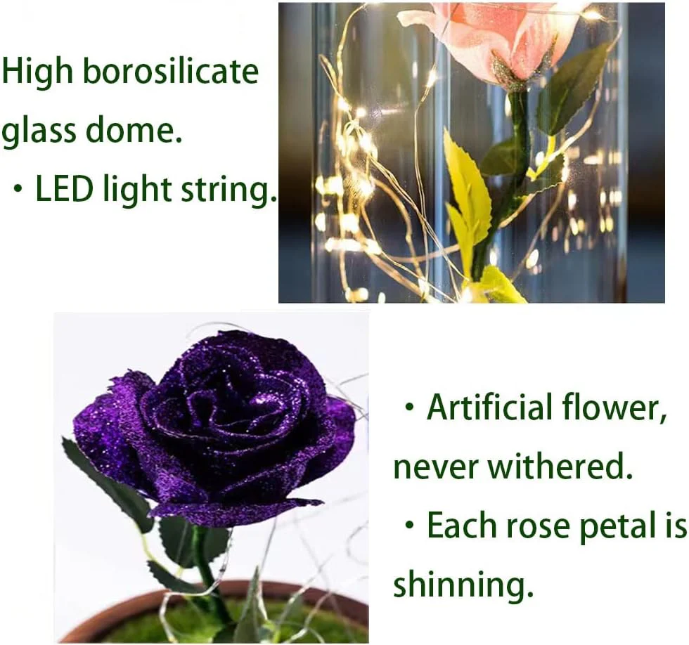 Forever: Enchanted Purple Glass Rose with Removable Dome & USB-Powered LED Fairy Light for Romantic Décor & Gifting - Image 4