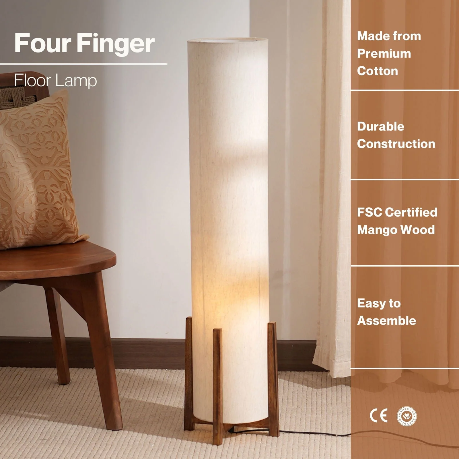 Four Finger - Modern And Minimalist Design, Gauze Cotton , Mango Wood Base - Image 7