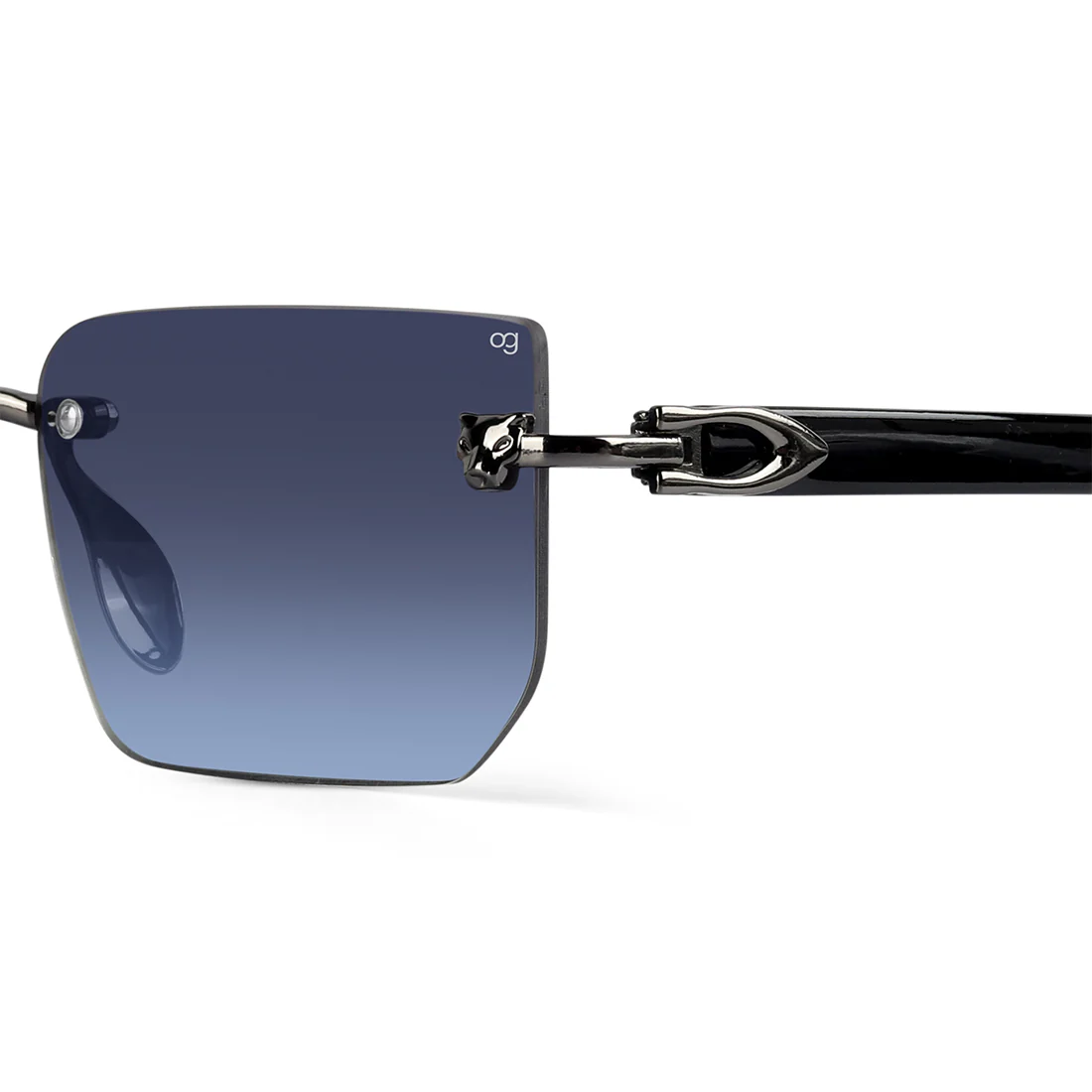 Fred Blue Rimless Rectangle Sunglasses - Image 2