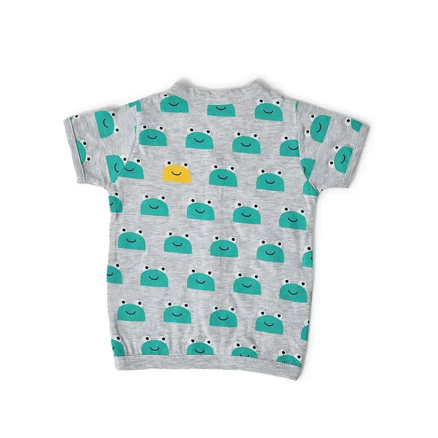 Frog Face Print Front Open Vest & Pyjama Set - Image 4