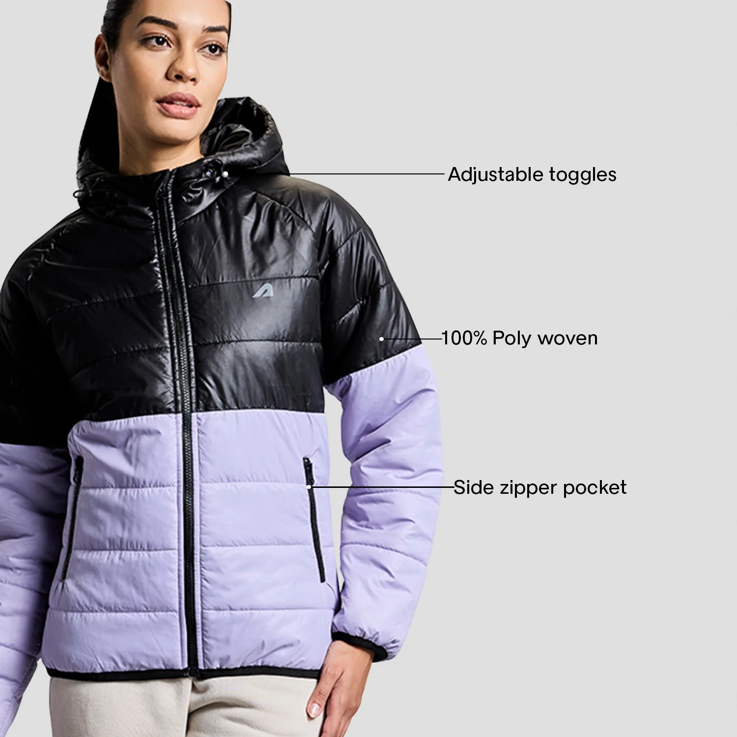 Frost Womens Puffer Jacket - Black/Purple - Image 3