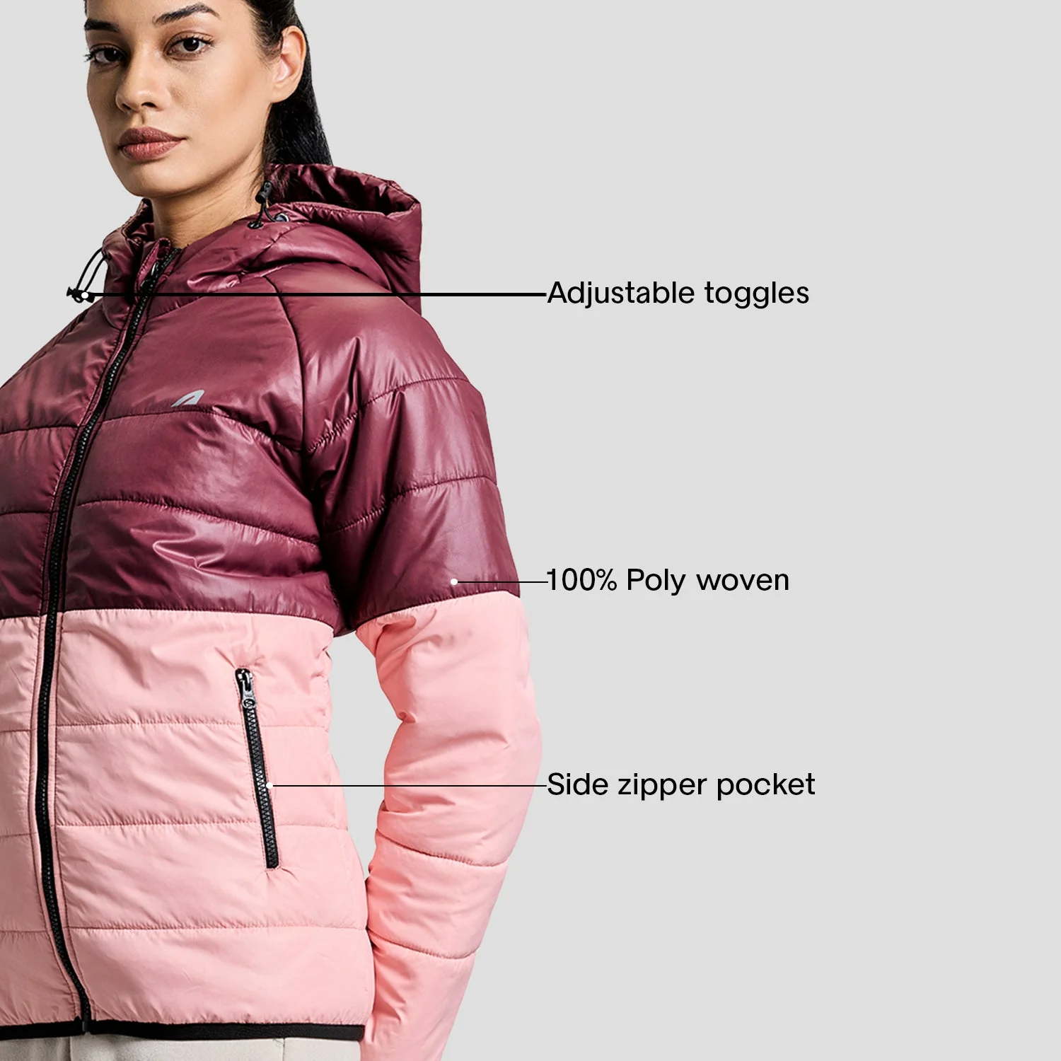Frost Womens Puffer Jacket - Wine/Pink - Image 3