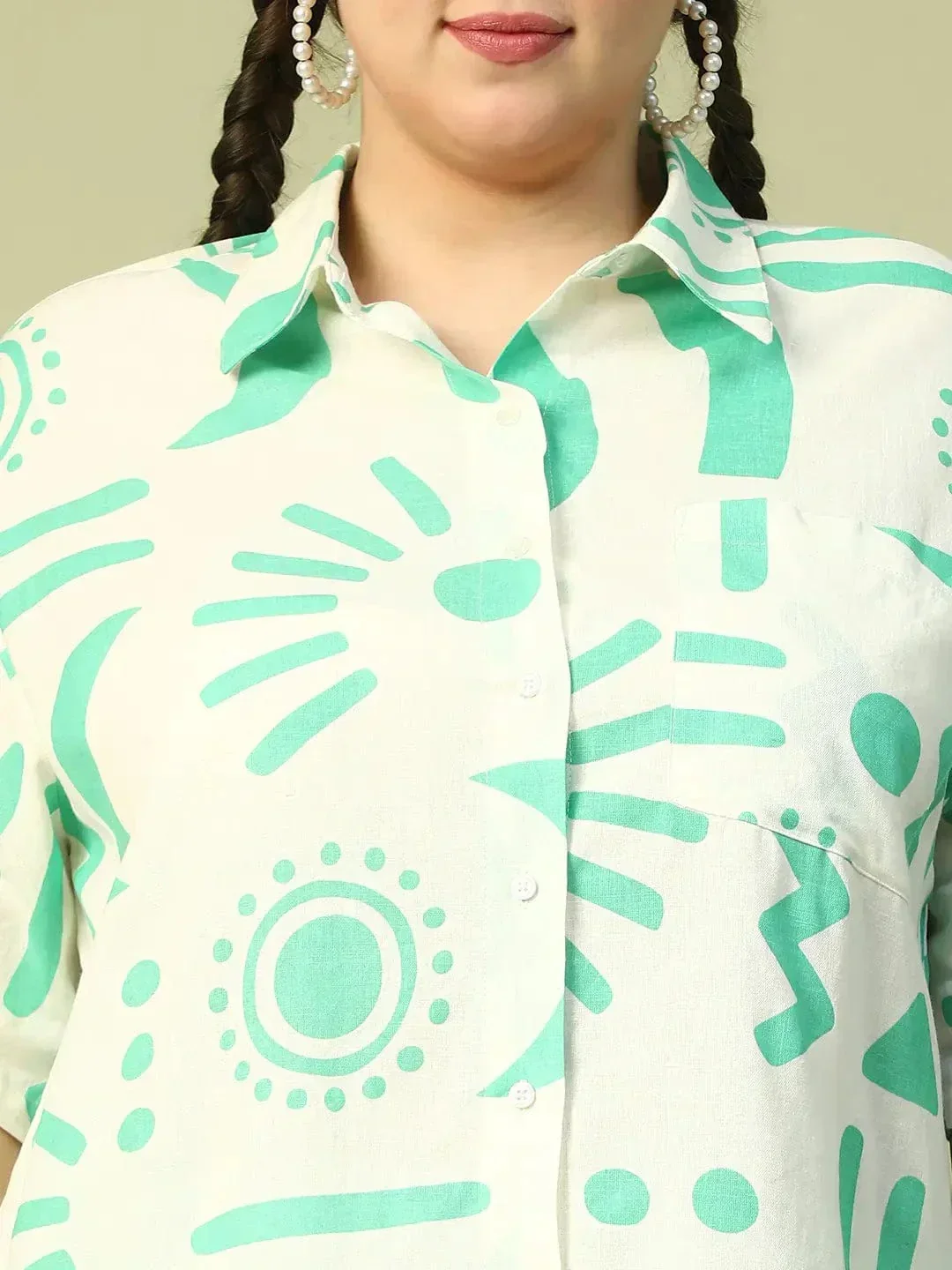 Frosted White Printed Shirt & Shorts Plus Size Cotton Co-ord Set - Image 7