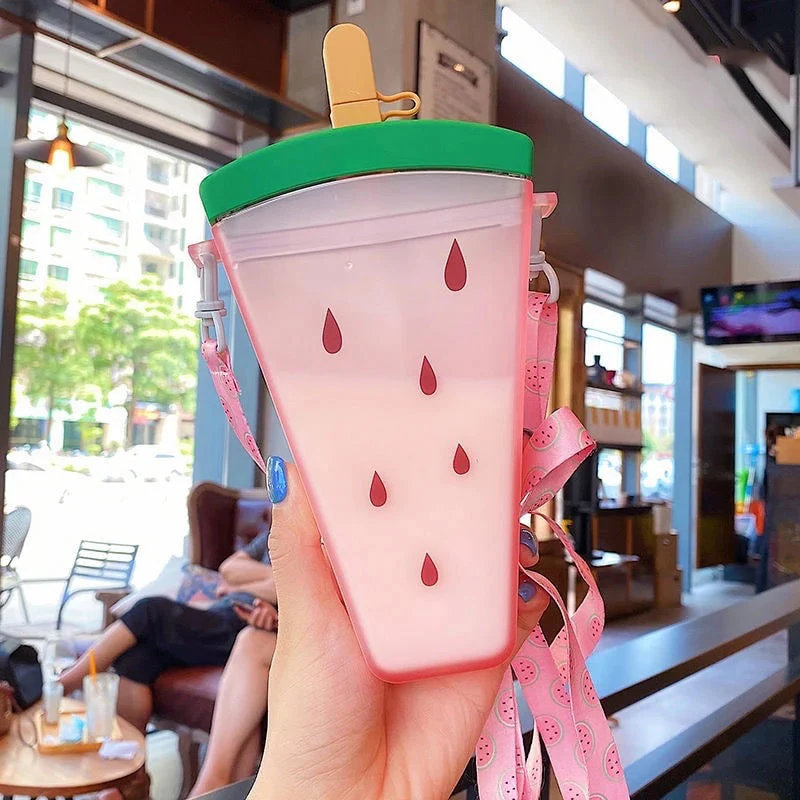FruitChill: Aesthetic Watermelon Sipper Bottle with Straw & Adjustable Strap – Portable & BPA-Free for Travel & Daily Use - Image 8