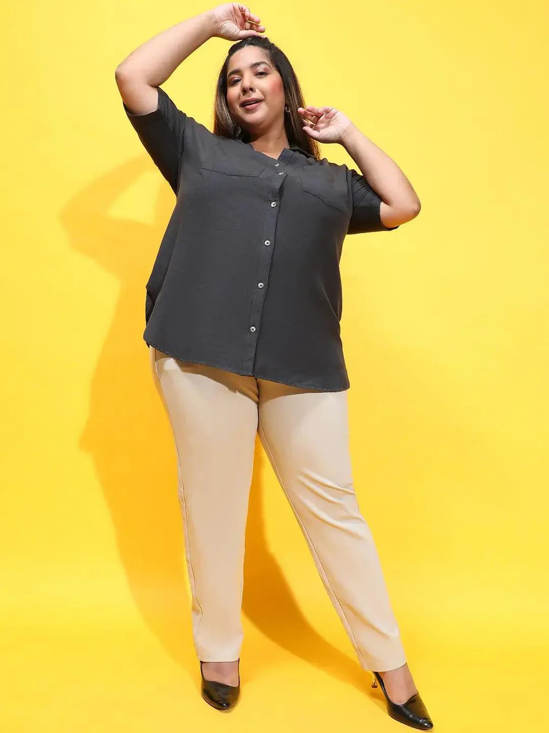 Furo Black Collared Button-Down Plus Size Shirt - Image 2