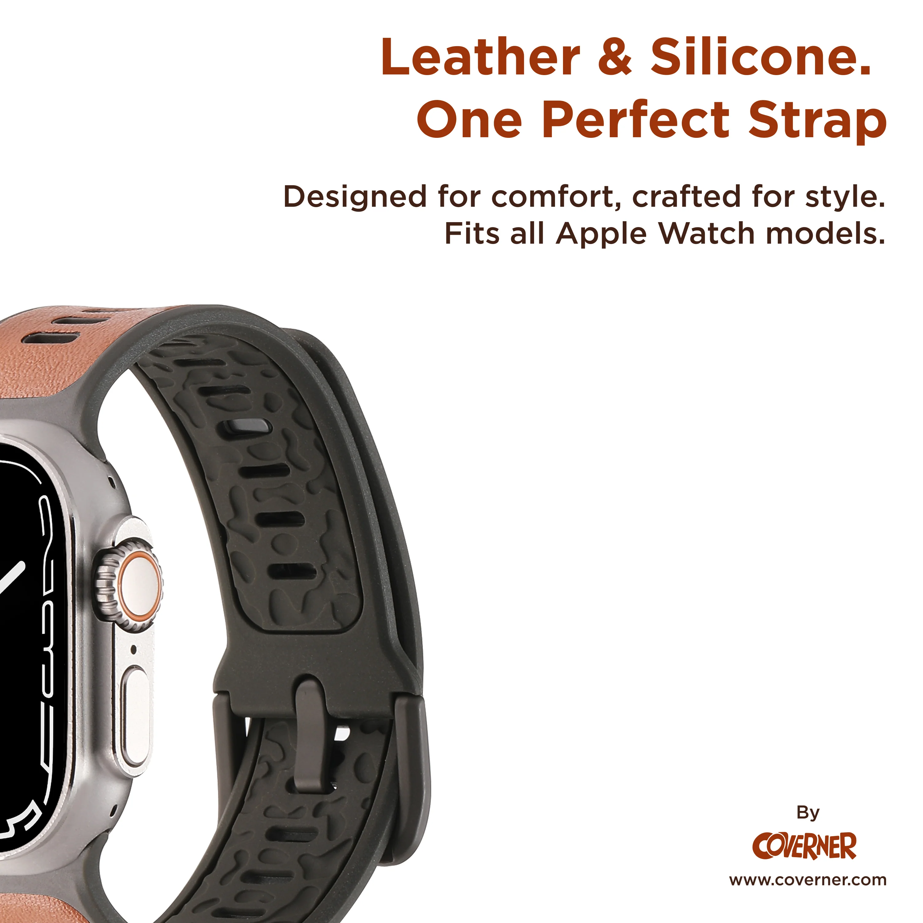 FusionBand Dual-Tone Leather Silicone Strap for Apple Watch – (44–49mm) | Coverner India - Image 10