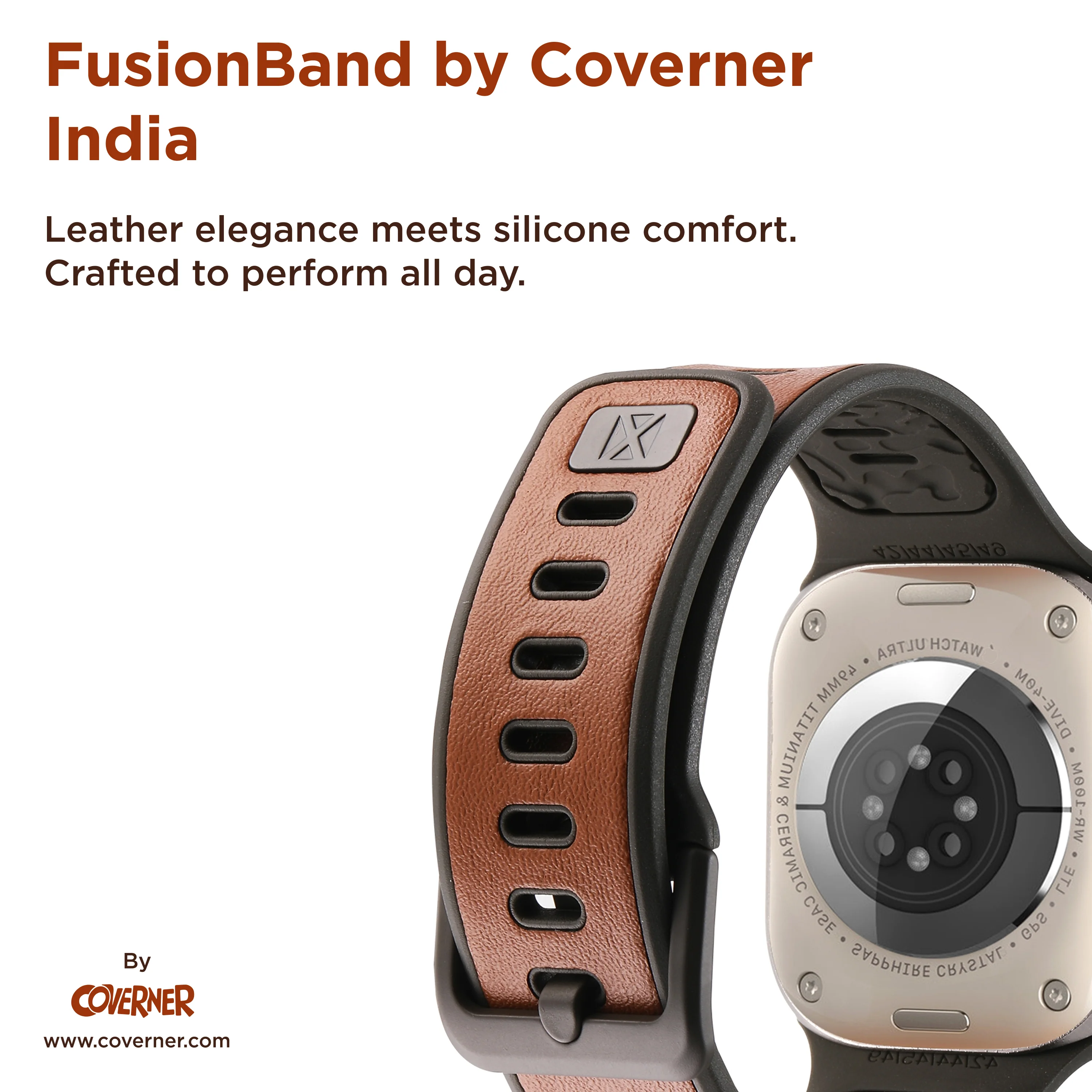 FusionBand Dual-Tone Leather Silicone Strap for Apple Watch – (44–49mm) | Coverner India - Image 11