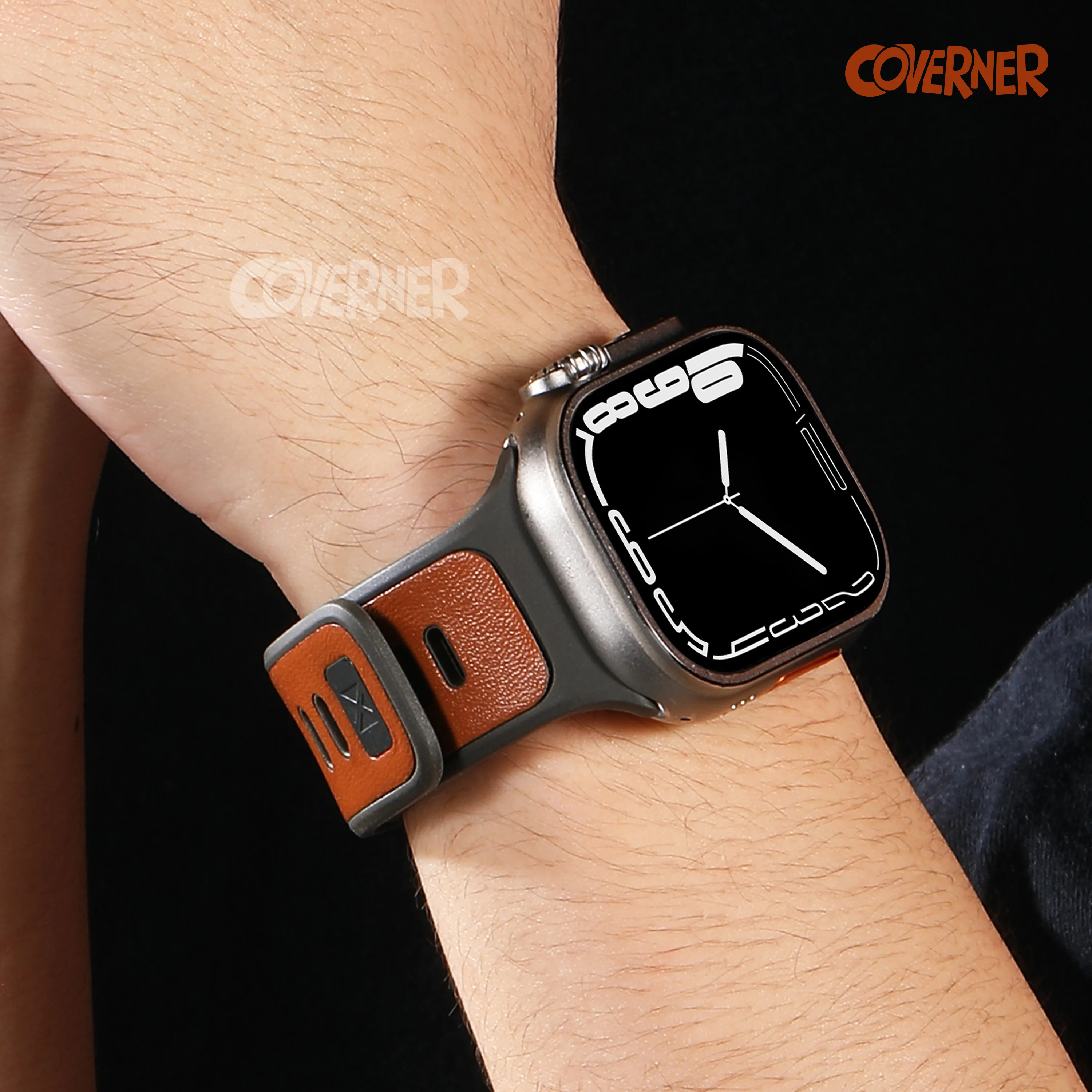 FusionBand Dual-Tone Leather Silicone Strap for Apple Watch – (44–49mm) | Coverner India - Image 3