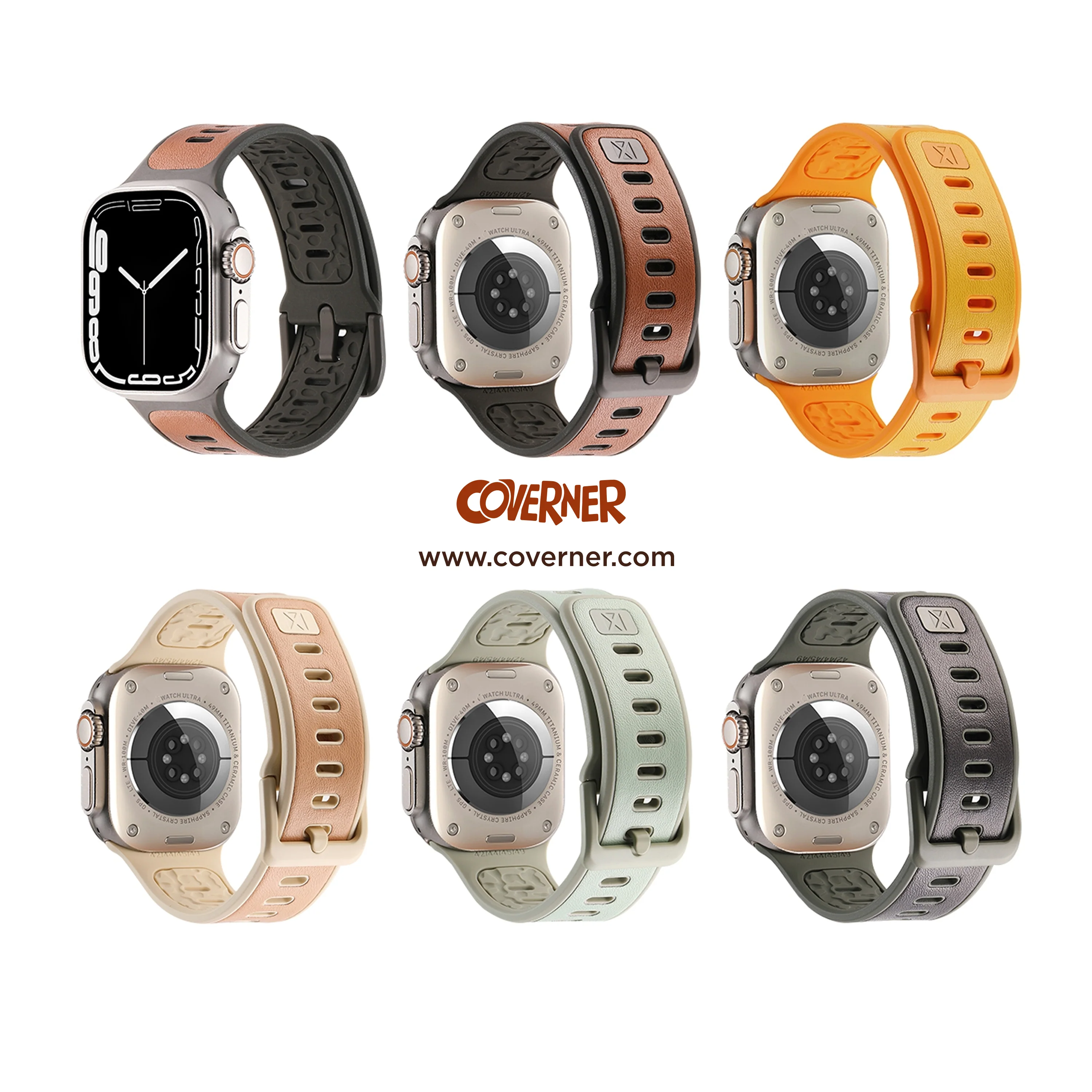 FusionBand Dual-Tone Leather Silicone Strap for Apple Watch – (44–49mm) | Coverner India - Image 6