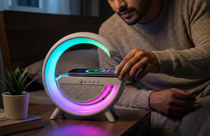 G-Shape Bluetooth Speaker Lamp with Wireless Charger - Image 5