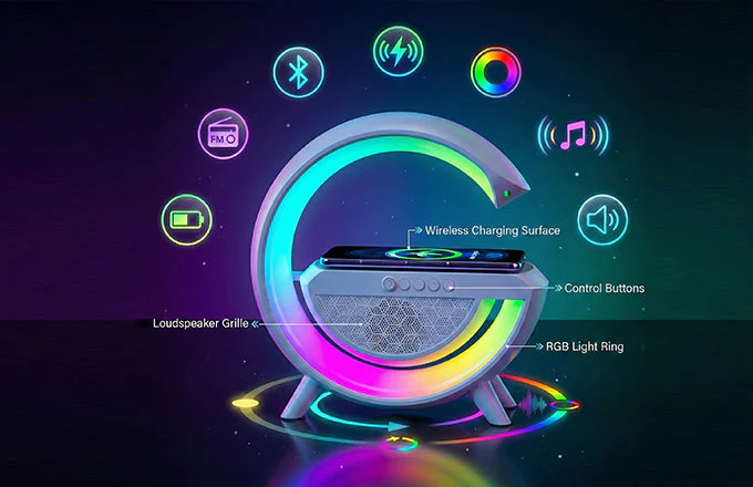 G-Shape Bluetooth Speaker Lamp with Wireless Charger - Image 7