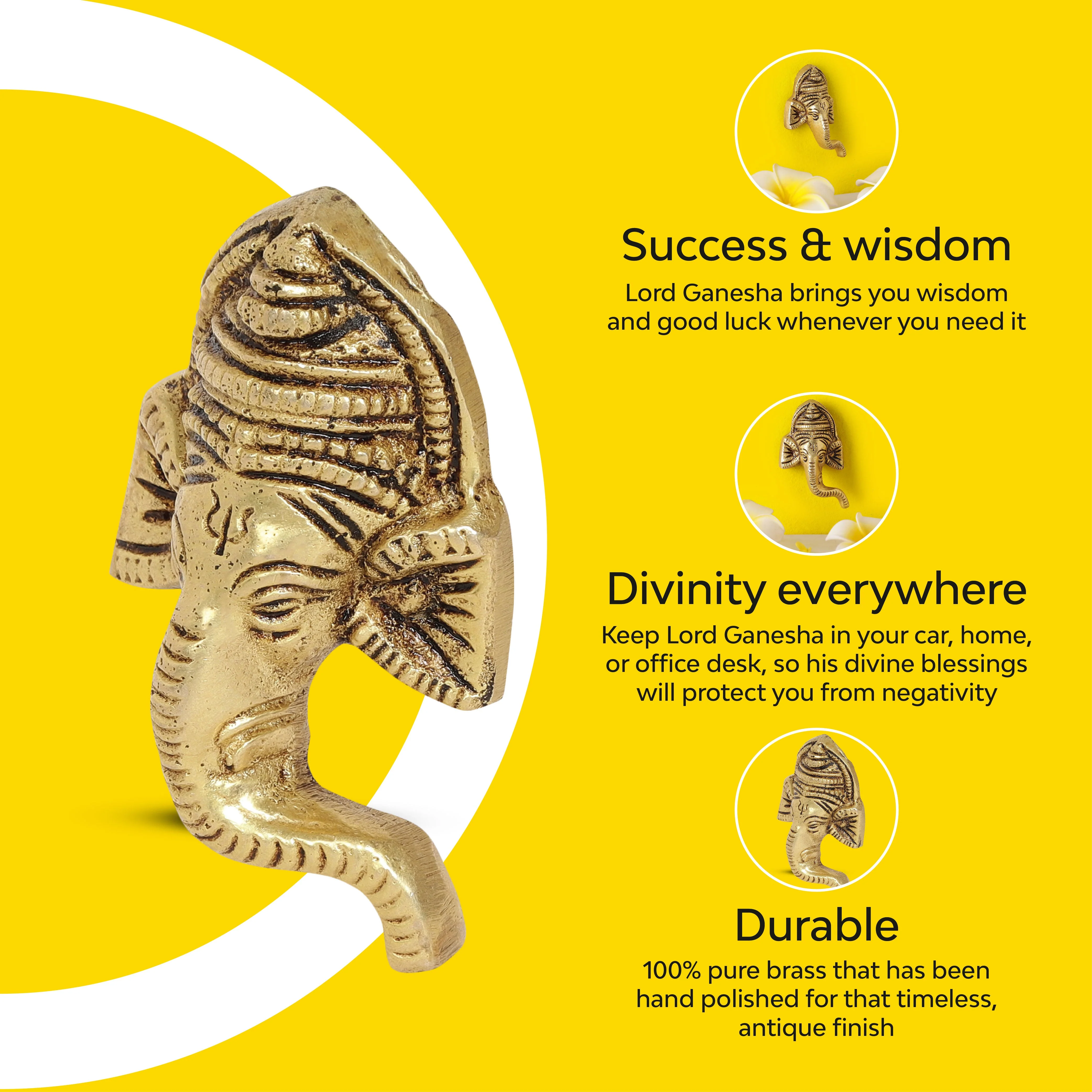 Ganesha Trunk Wall Hanging Idol | 100% Pure Brass | Antique Finish - Image 8