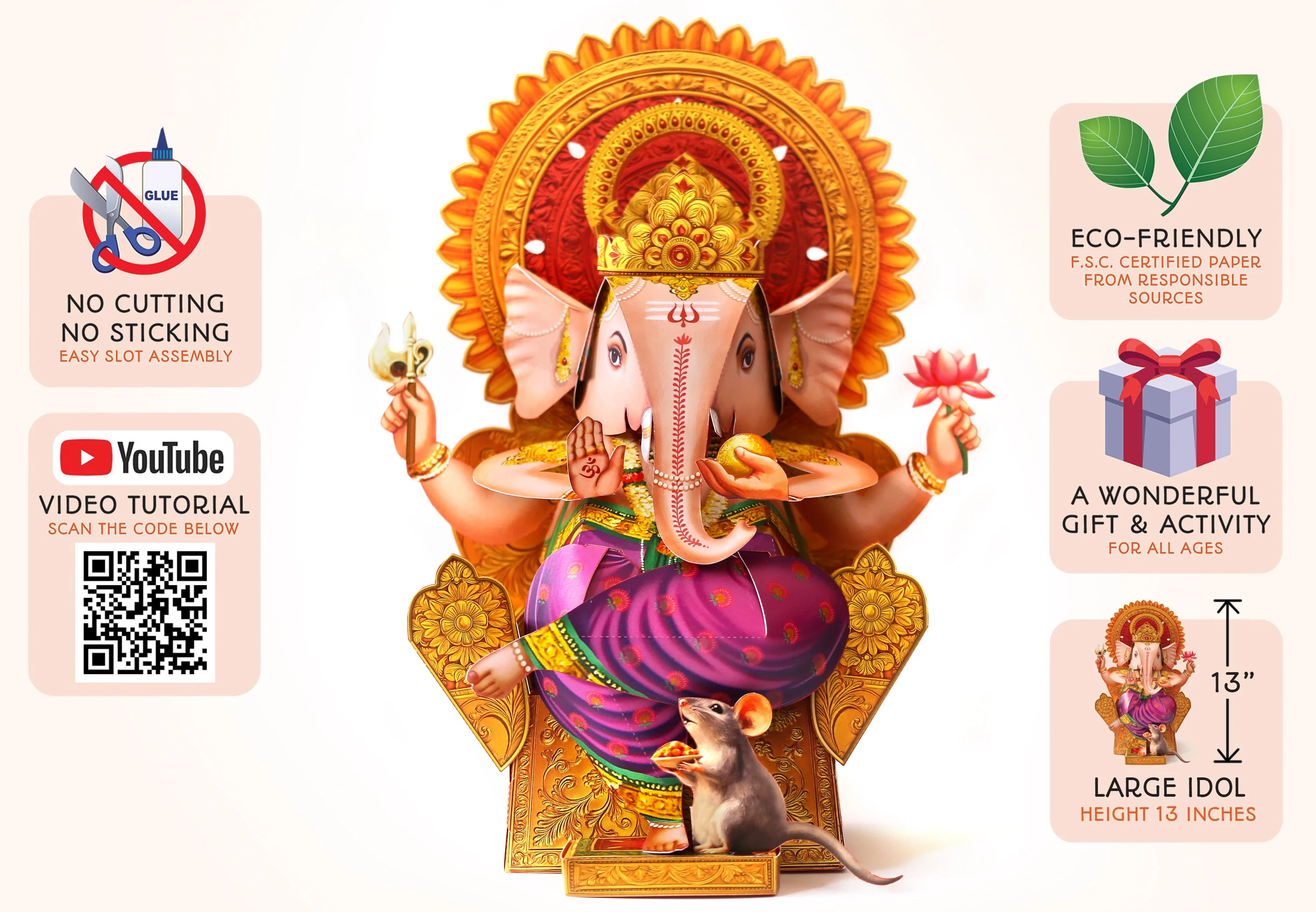 Ganpati Decor Combo Saver 11 - Big Ganesha + 18 Flowers leaves + 2 Banana Trees + 4 Lotus Diyas - Image 5