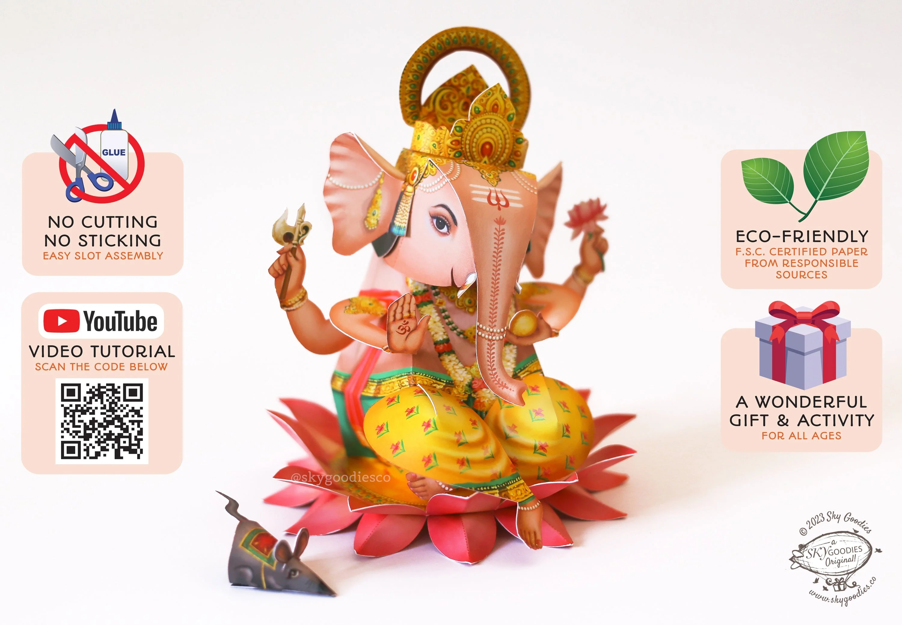 Ganpati Decor Combo Saver 3 - DIY Ganpati + White  Flower Fairy Lights + 2 Banana Trees - Image 3