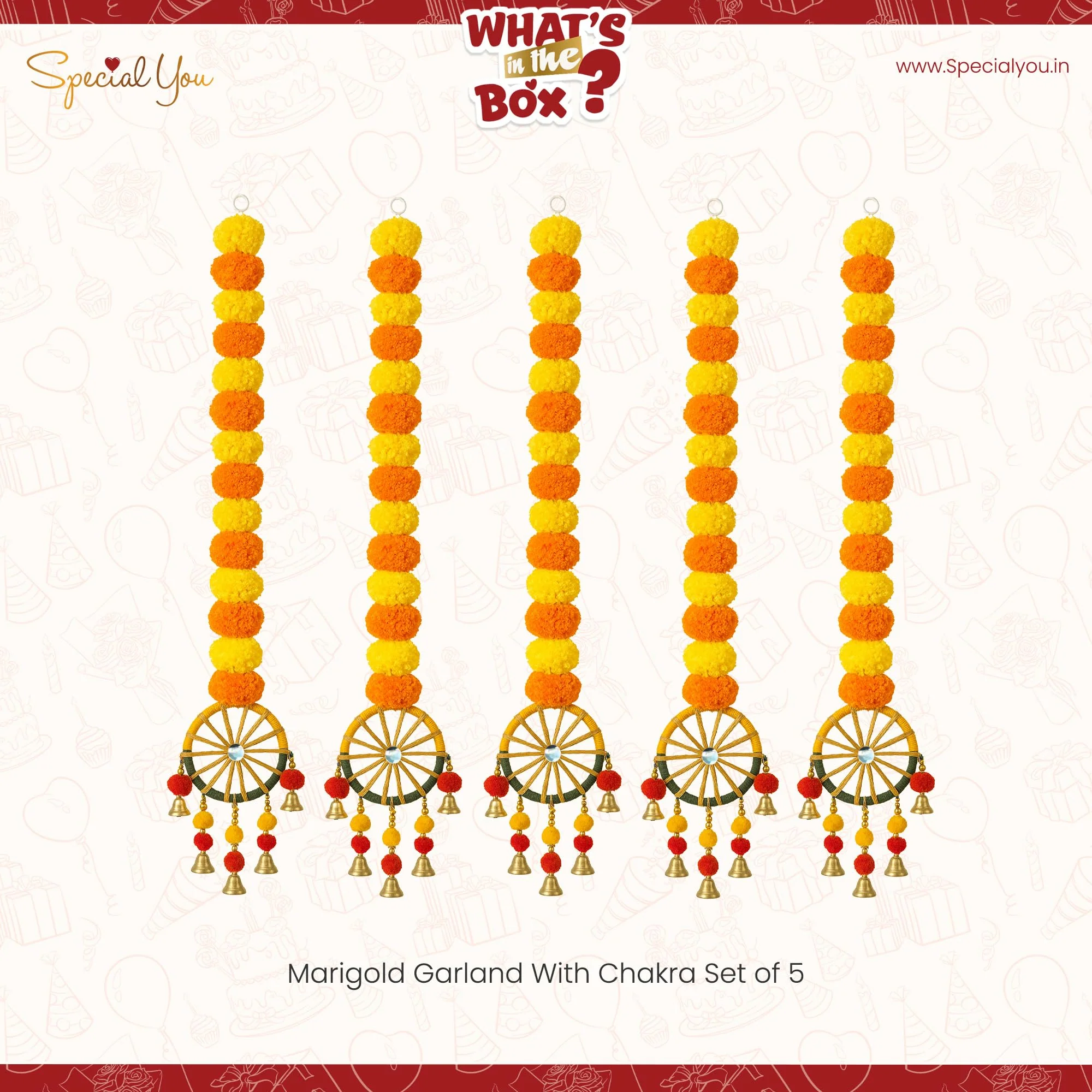 Ganpati Marigold garland with Chakra Latkans - Image 3
