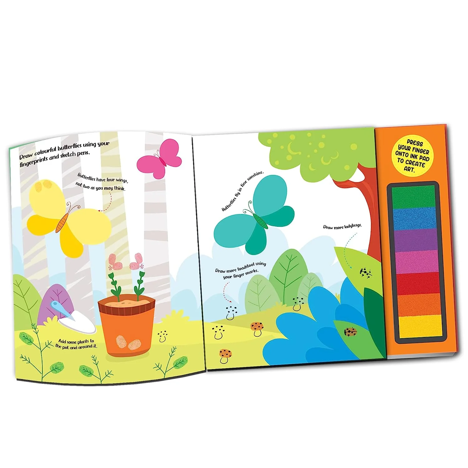 Garden Fingerprint Art Activity Book for Children Age 4 - 9 years with Thumbprint Gadget | Colouring Book for Kids - Image 3