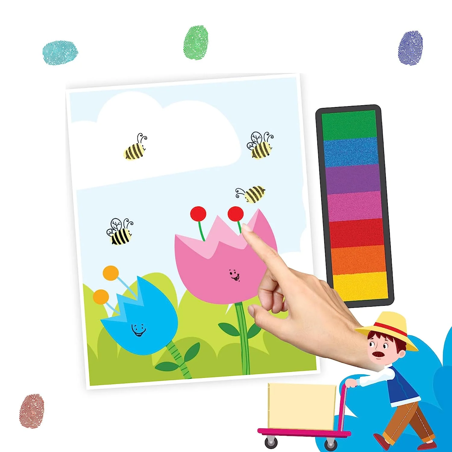 Garden Fingerprint Art Activity Book for Children Age 4 - 9 years with Thumbprint Gadget | Colouring Book for Kids - Image 4