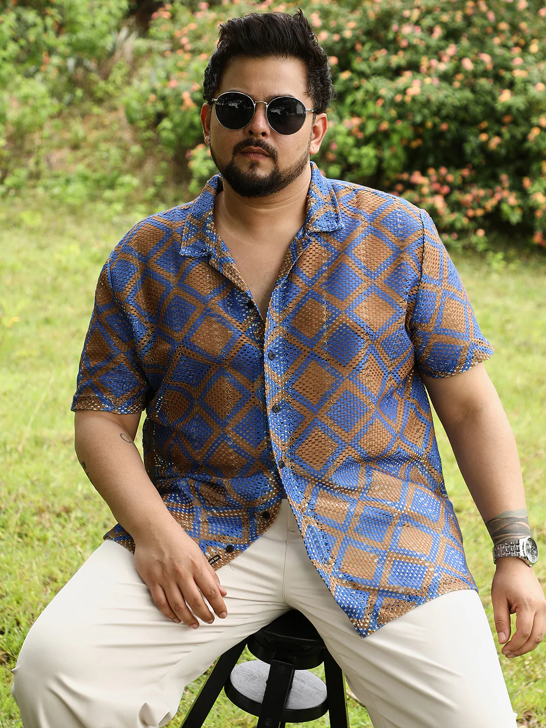 Geometric-Block Imprint Oversized Shirt - Image 8
