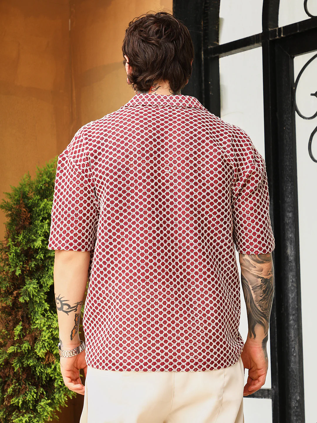 Geometric-Crochet Cuban Oversized Shirt - Image 4