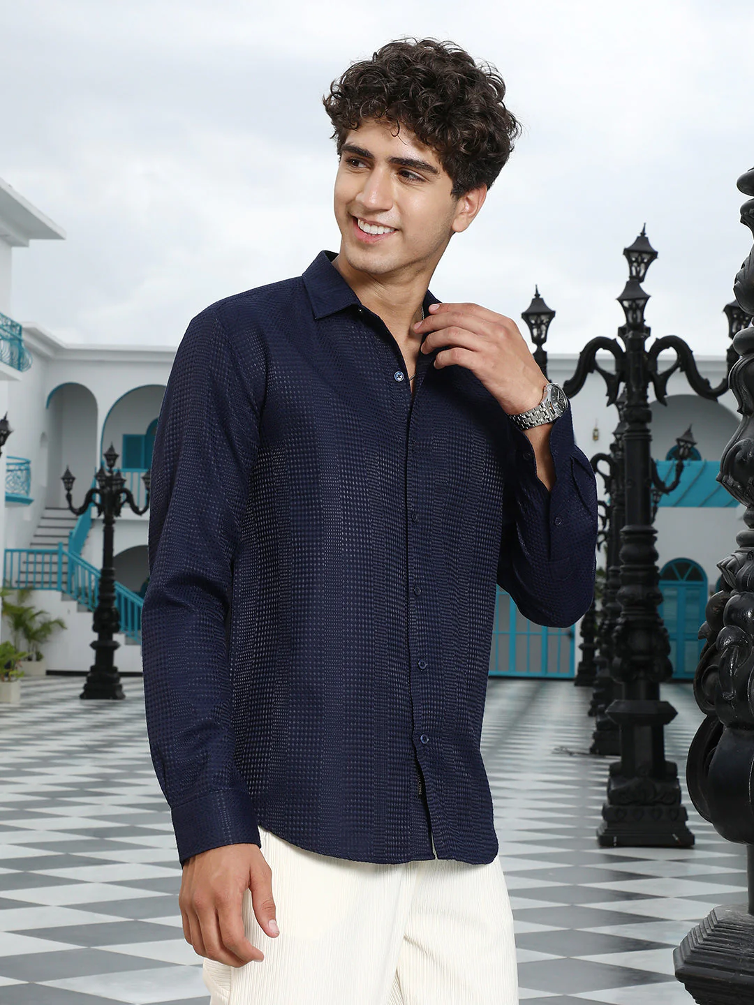 Geometric-Panel Jacquard Shirt - Image 3