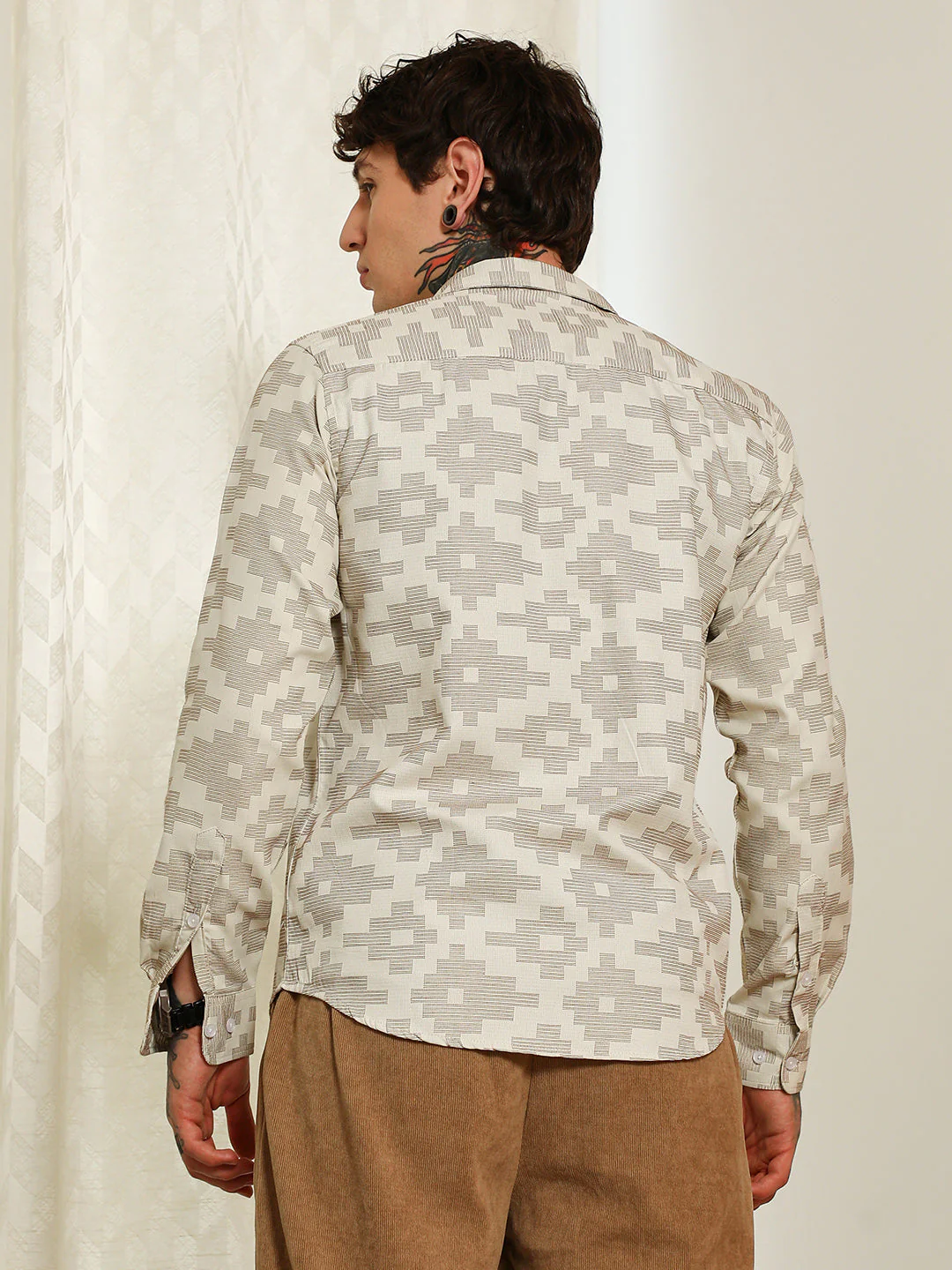 Geometric Pattern Cotton Blend Full Sleeve Shirt - Image 4