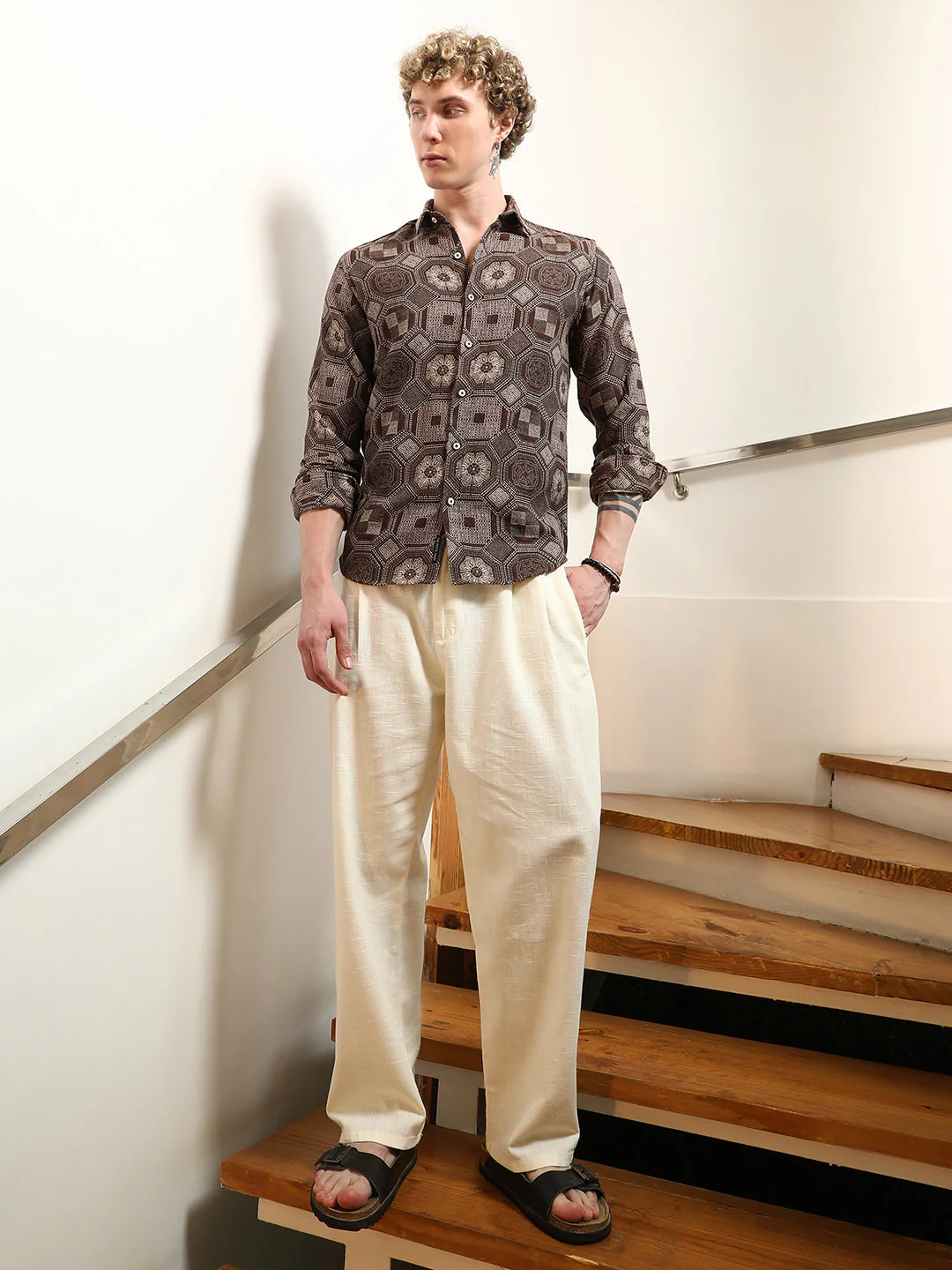 Geometric Pattern Cotton Blend Full Sleeve Shirt - Image 5