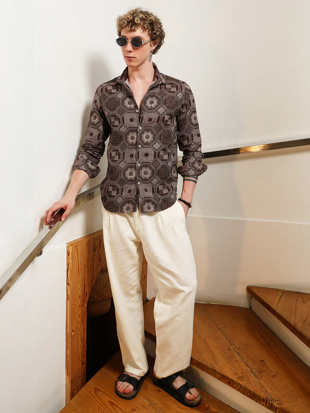 Geometric Pattern Cotton Blend Full Sleeve Shirt - Image 6