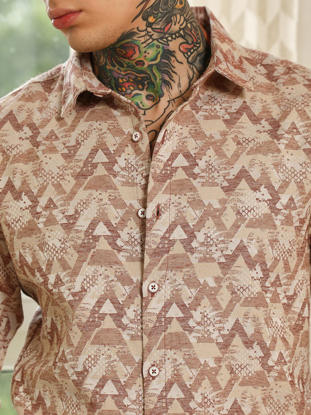 Geometric Pattern Cotton Blend Full Sleeve Shirt - Image 7