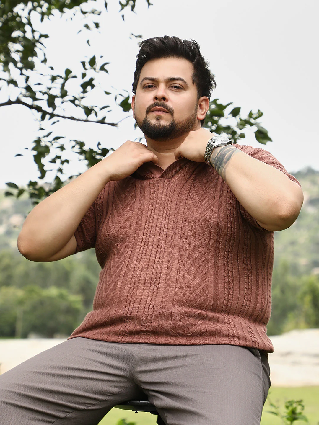 Geometric-Textured Polo T-Shirt - Image 30