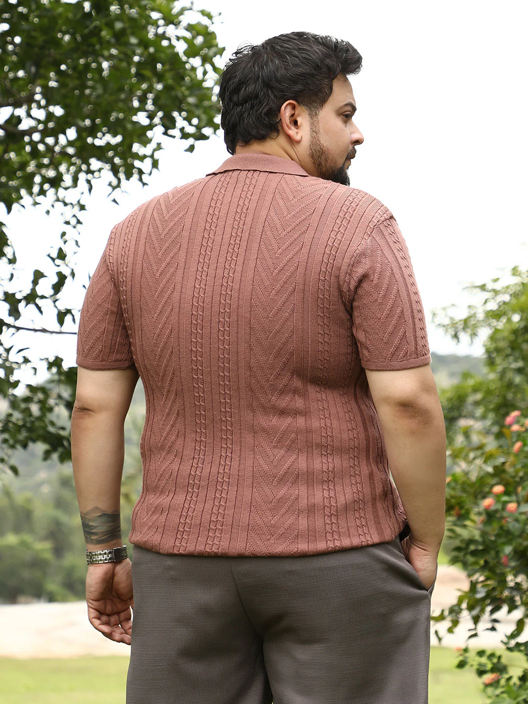 Geometric-Textured Polo T-Shirt - Image 4