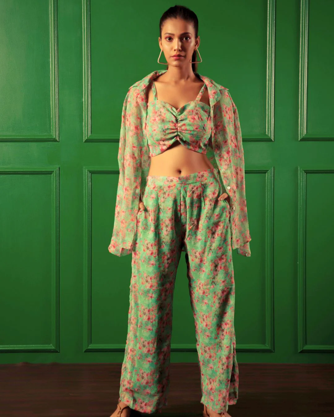 Georgette Printed 3 piece Co-ord With Shirt - Image 14