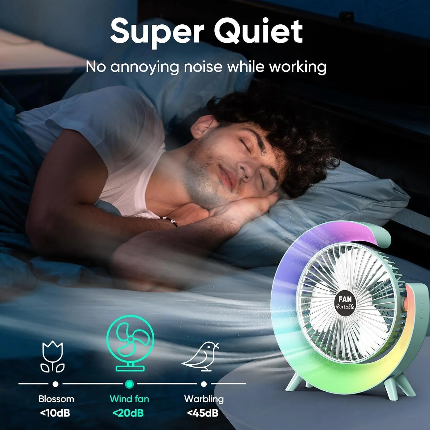 GFan: RGB LED Rechargeable Desk Fan with 3 Speeds – 180° Adjustable, USB Charging & 4-Hour Backup for Table, Office & Travel Use - Image 5