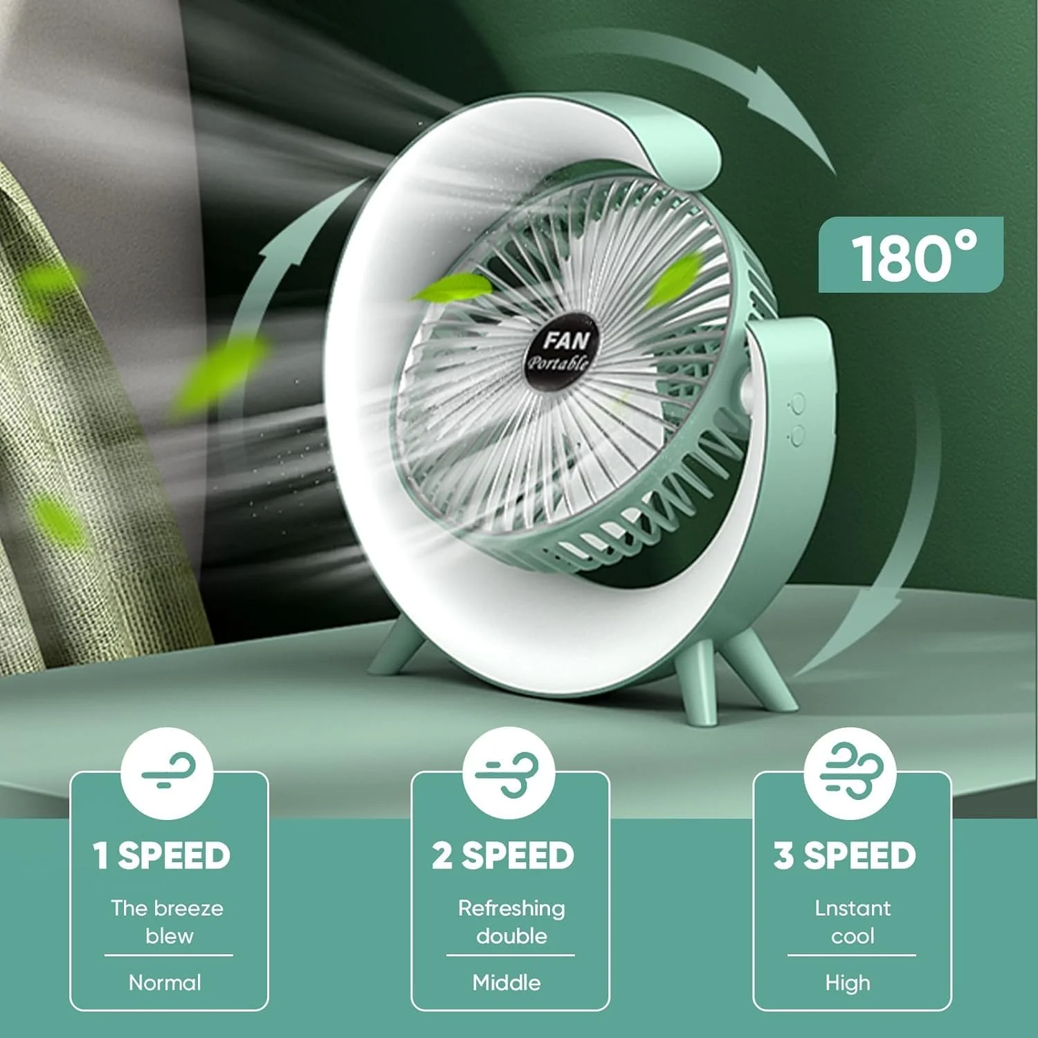 GFan: RGB LED Rechargeable Desk Fan with 3 Speeds – 180° Adjustable, USB Charging & 4-Hour Backup for Table, Office & Travel Use - Image 6