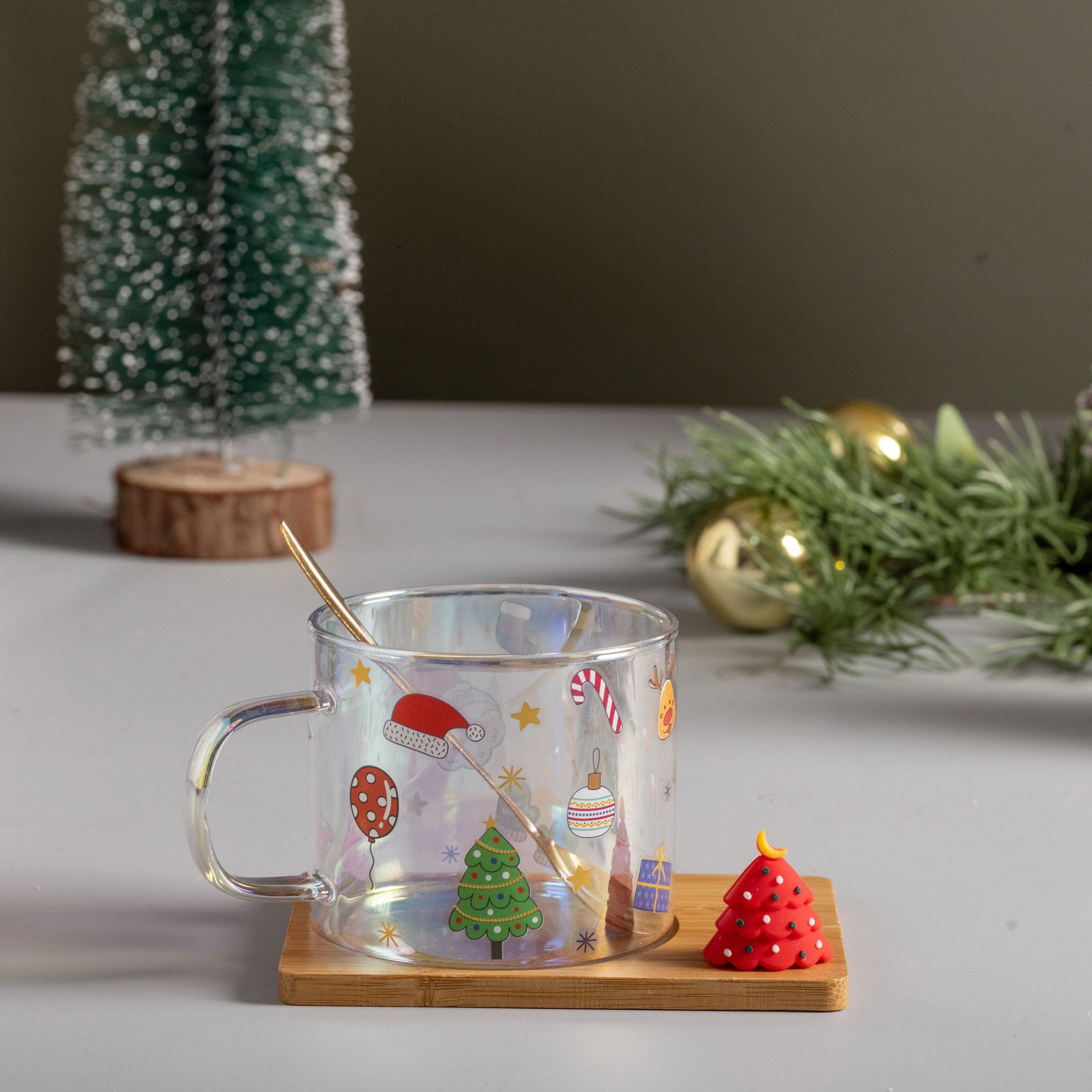 Glass Mug with Wooden plate