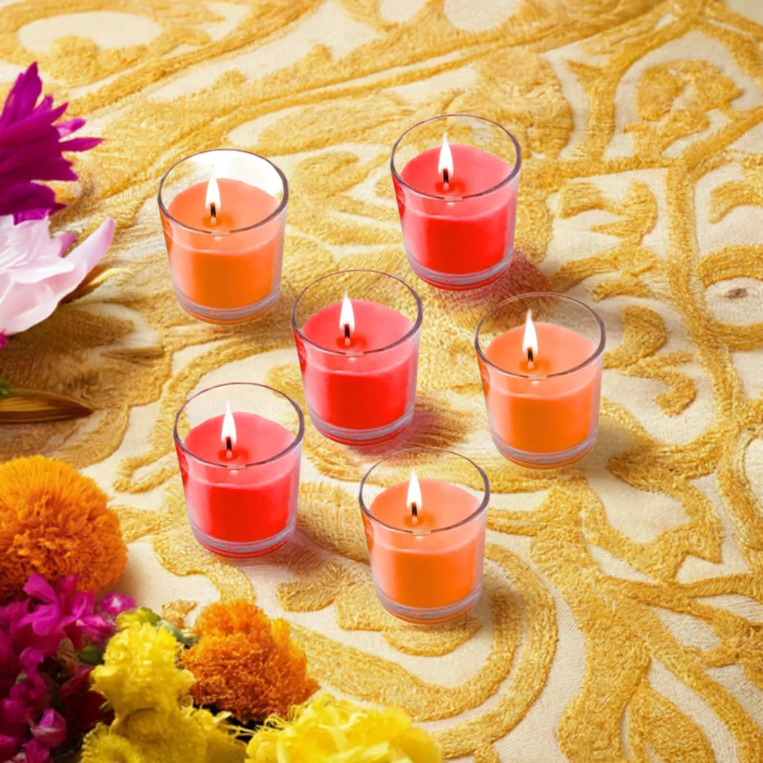 Glass Scented Candles for Home Decor, Home Fragrance Candles Set of 6 (Red & Orange) - Image 5