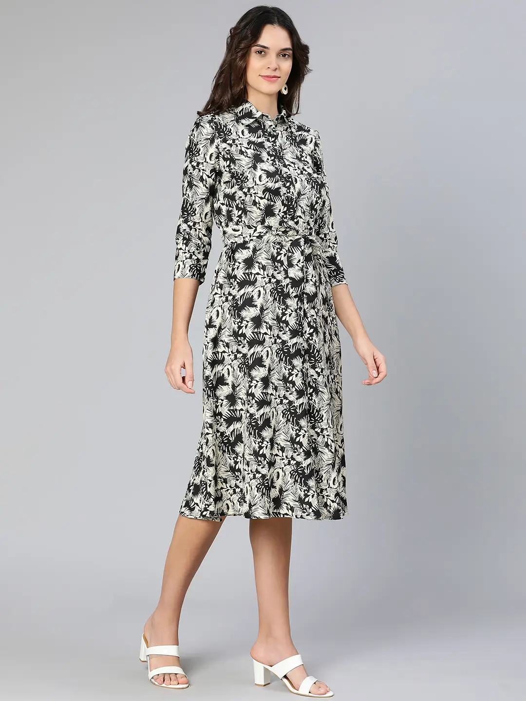 Glassed Black Floral Print Button-Dowm Women Dress - Image 4