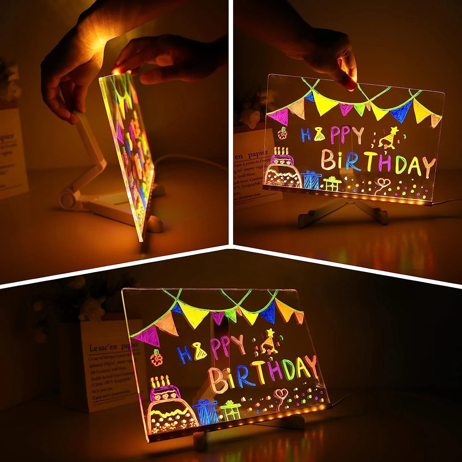 Gleam: LED Message Sketch Board & Night Lamp with Acrylic Dry Erase Surface, Stand & 13 Glow Pens for Home, Office & Gifting - Image 3