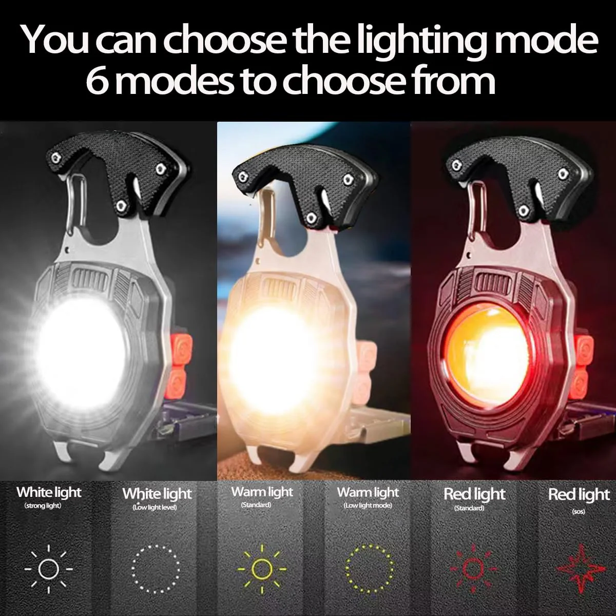 Glowbit: Ultimate 9-in-1 LED Keychain COB Light with Magnetic Base, Multi Tools & USB-C Charging - Image 4