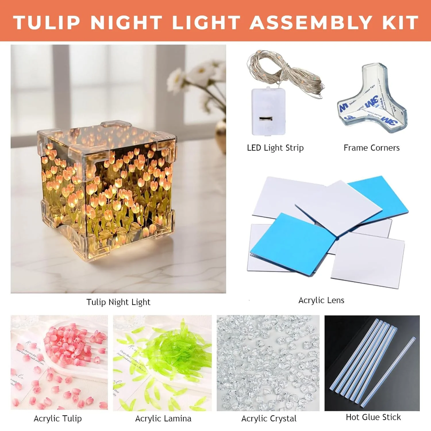 GlowCraft: DIY Infinite Mirror Tulip Lamp with 3D LED Flower Lights for Tabletop Décor & Unique Gifting - Image 3