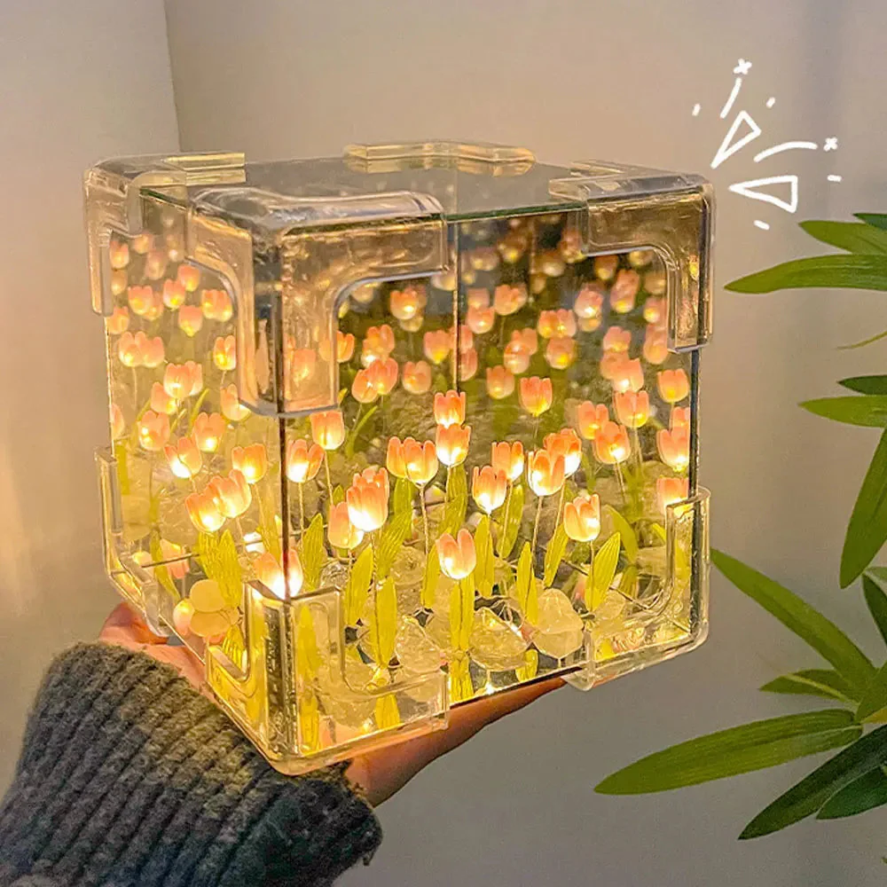 GlowCraft: DIY Infinite Mirror Tulip Lamp with 3D LED Flower Lights for Tabletop Décor & Unique Gifting - Image 5