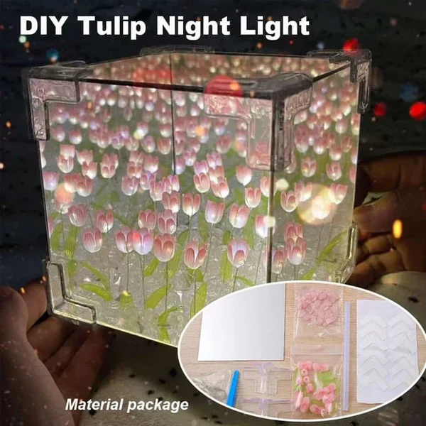 GlowCraft: DIY Infinite Mirror Tulip Lamp with 3D LED Flower Lights for Tabletop Décor & Unique Gifting - Image 9