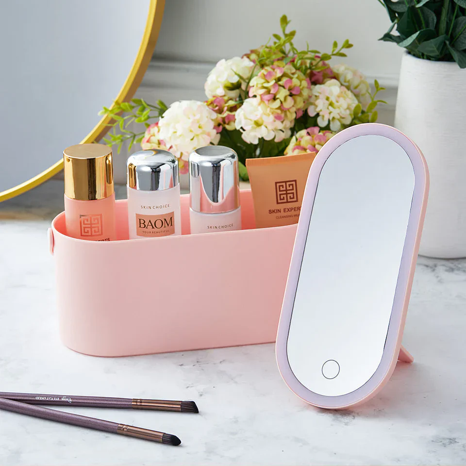 GlowPort: Cosmetic Organiser Box Makeup Storage Case with Detachable LED Mirror & Handle, Portable Vanity Case (USB-C Charging) - Image 4