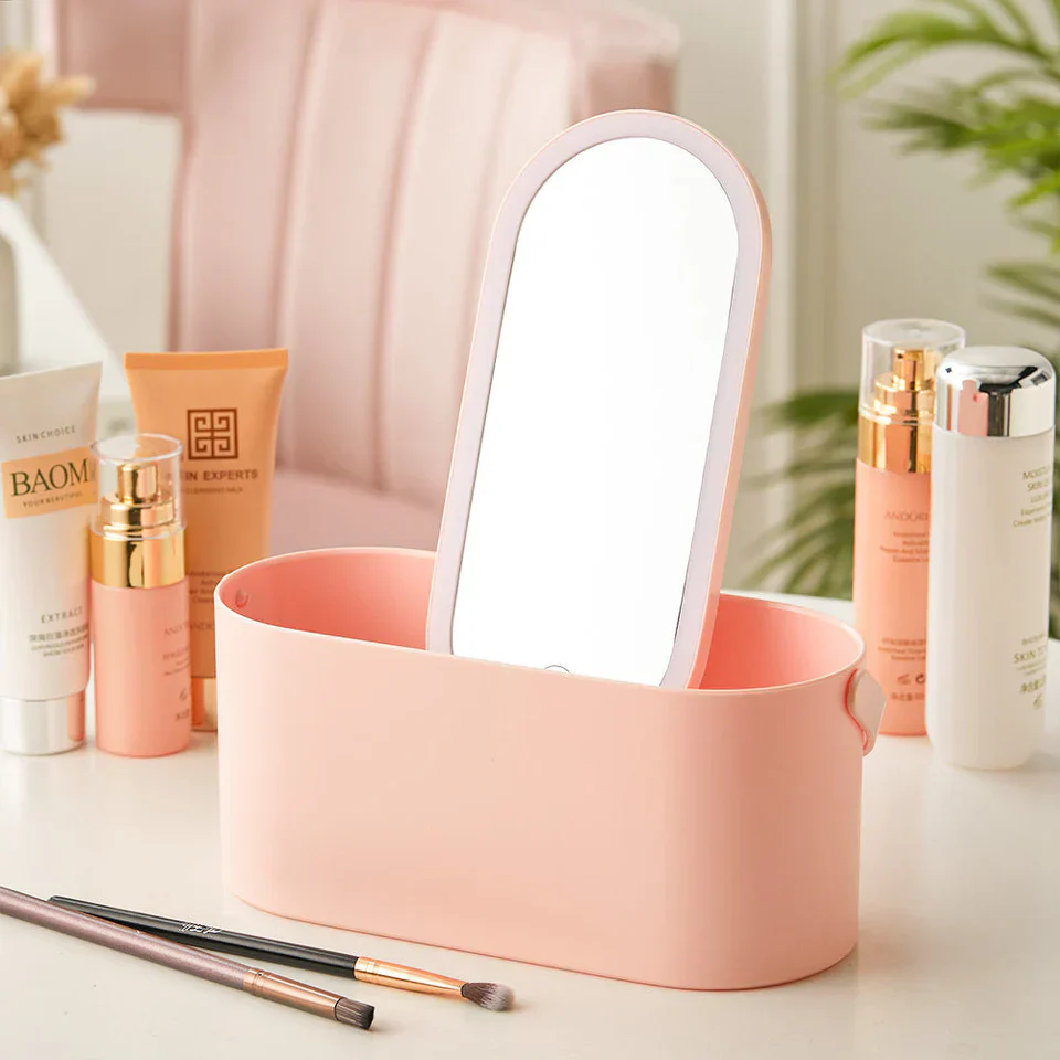 GlowPort: Cosmetic Organiser Box Makeup Storage Case with Detachable LED Mirror & Handle, Portable Vanity Case (USB-C Charging) - Image 7