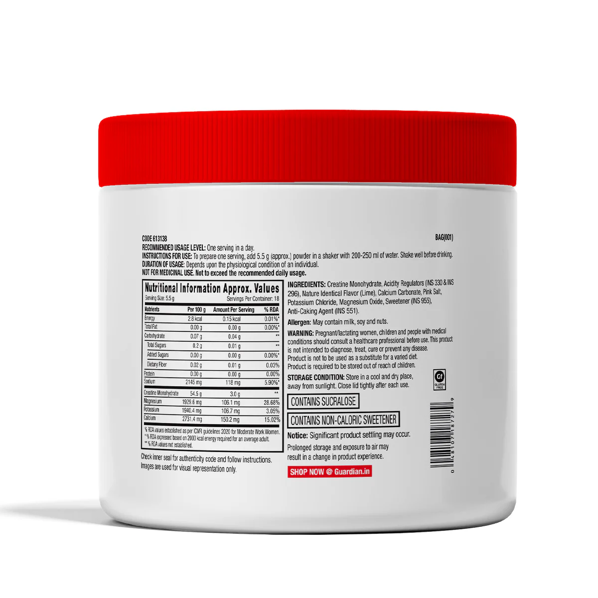 GNC Creatine+ Electrolytes | 3g Creatine Monohydrate + Sodium, Potassium, Calcium, Magnesium | Boosts Muscle Growth, Hydration, Energy & Recovery | Zero Sugar | 100% Veg | 100g | Lemon - Image 2