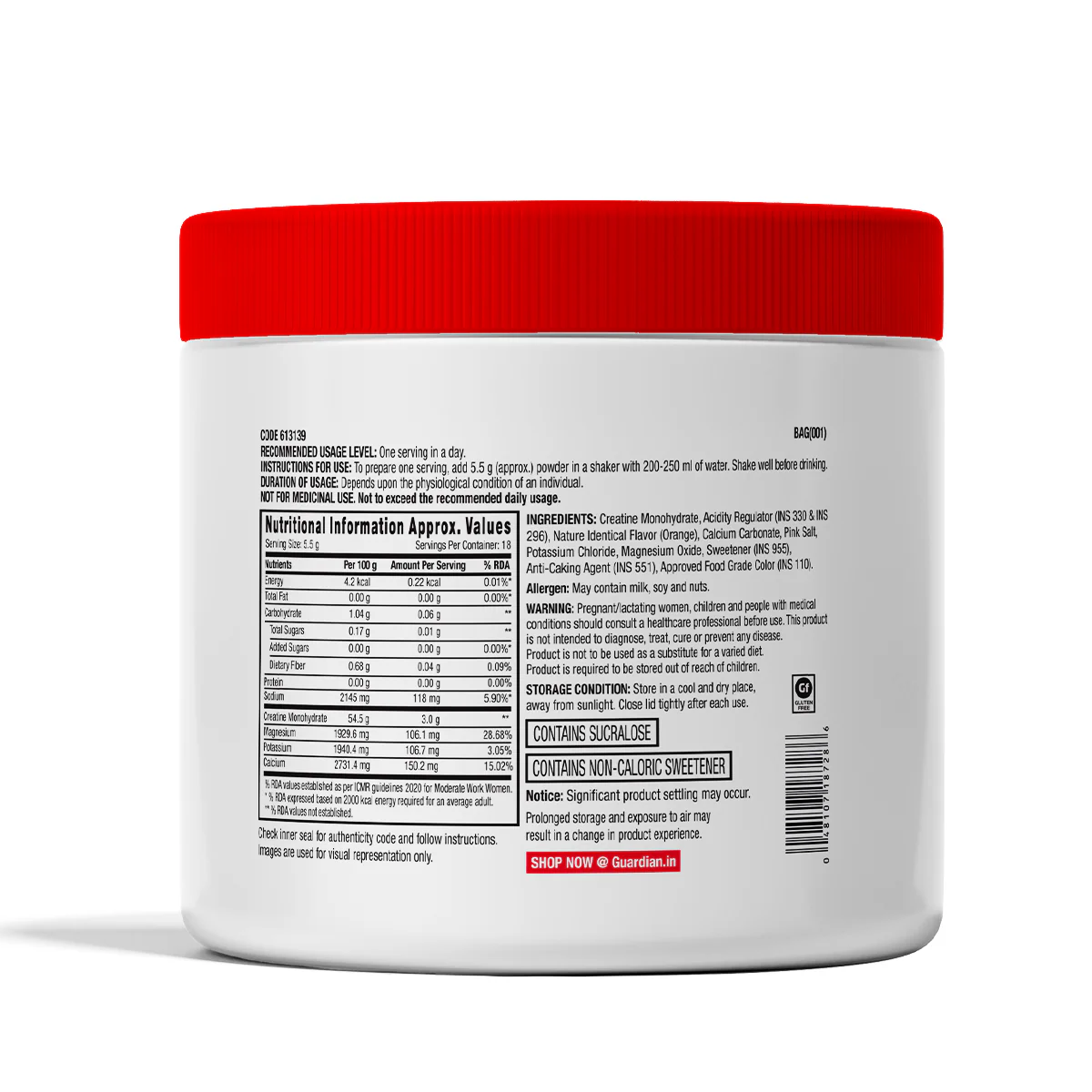 GNC Creatine+ Electrolytes | 3g Creatine Monohydrate + Sodium, Potassium, Calcium, Magnesium | Boosts Muscle Growth, Hydration, Energy & Recovery | Zero Sugar | 100% Veg | 100g | Orange - Image 2