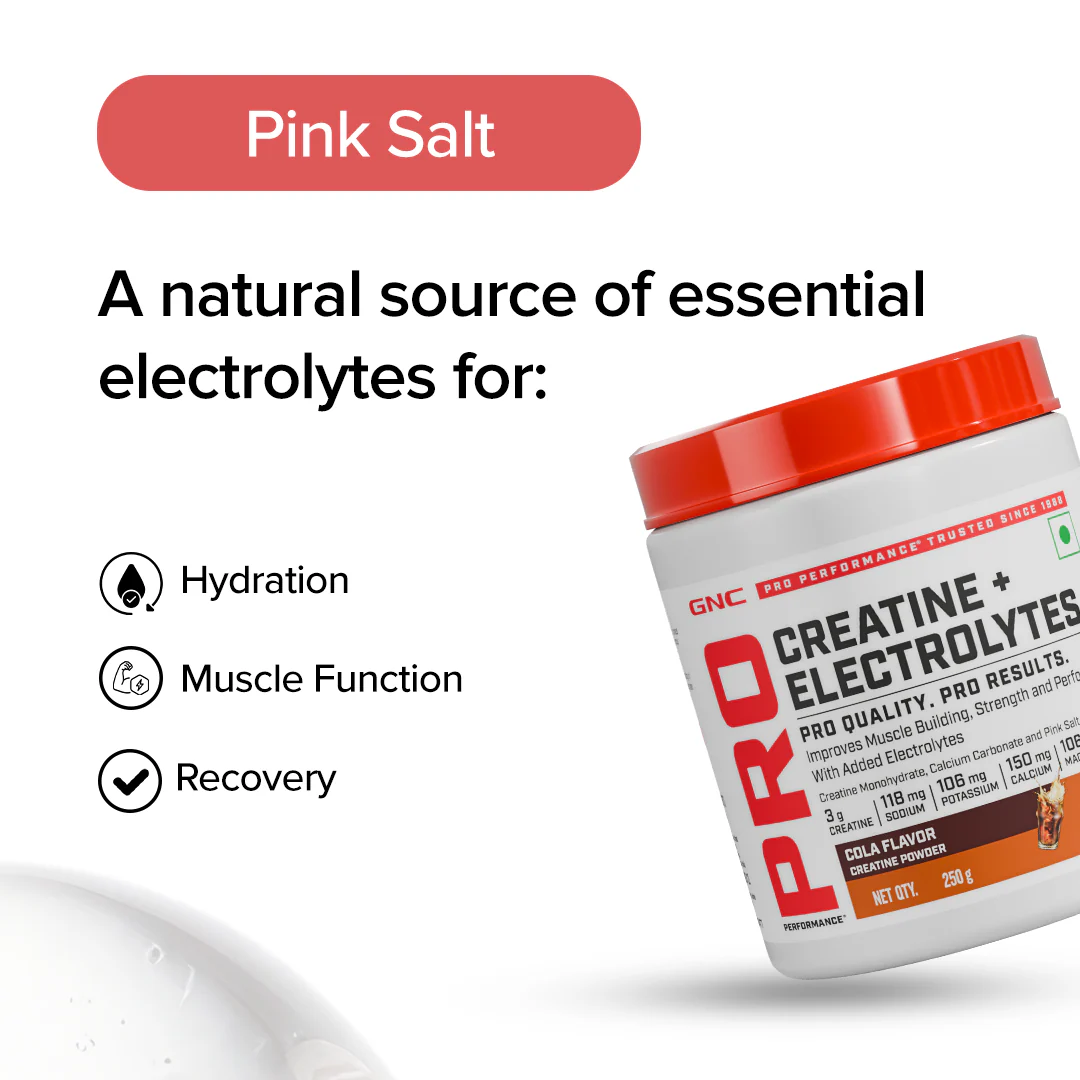 GNC Creatine+ Electrolytes | 3g Creatine Monohydrate + Sodium, Potassium, Calcium, Magnesium | Boosts Muscle Growth, Hydration, Energy & Recovery | Zero Sugar | 100% Veg | 250g | Lemon - Image 9