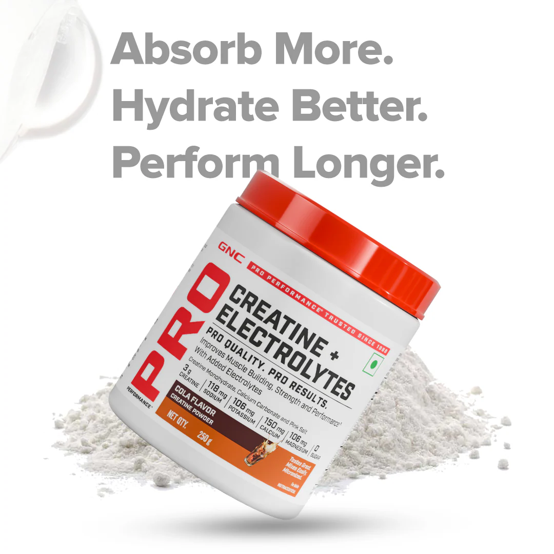 GNC Creatine+ Electrolytes | 3g Creatine Monohydrate + Sodium, Potassium, Calcium, Magnesium | Boosts Muscle Growth, Hydration, Energy & Recovery | Zero Sugar | 100% Veg | 400g | Lemon - Image 8