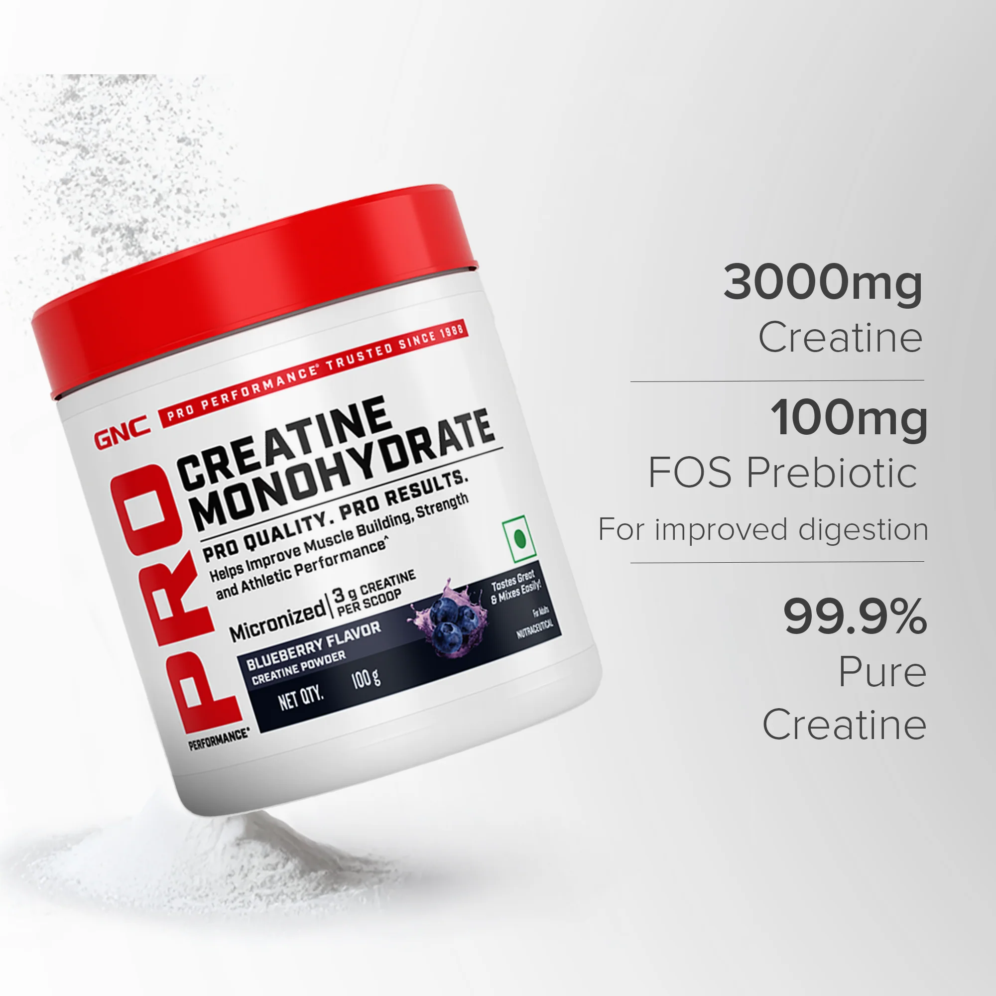 GNC Creatine Monohydrate With Steel Shaker (750ml)| 100gm | Blueberry | Boosts Athletic Performance | Fuels Skeletal Muscles | Supports Intense Workout | Promotes Cellular Hydration |Formulated In USA - Image 4